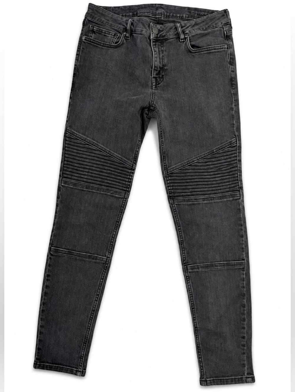 AllSaints skinny biker jeans in a washed black/faded gray denim wash, Waist 30